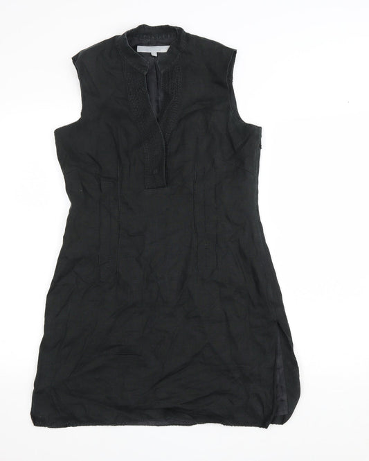 NEXT Womens Black Linen A-Line Size 10 V-Neck Zip