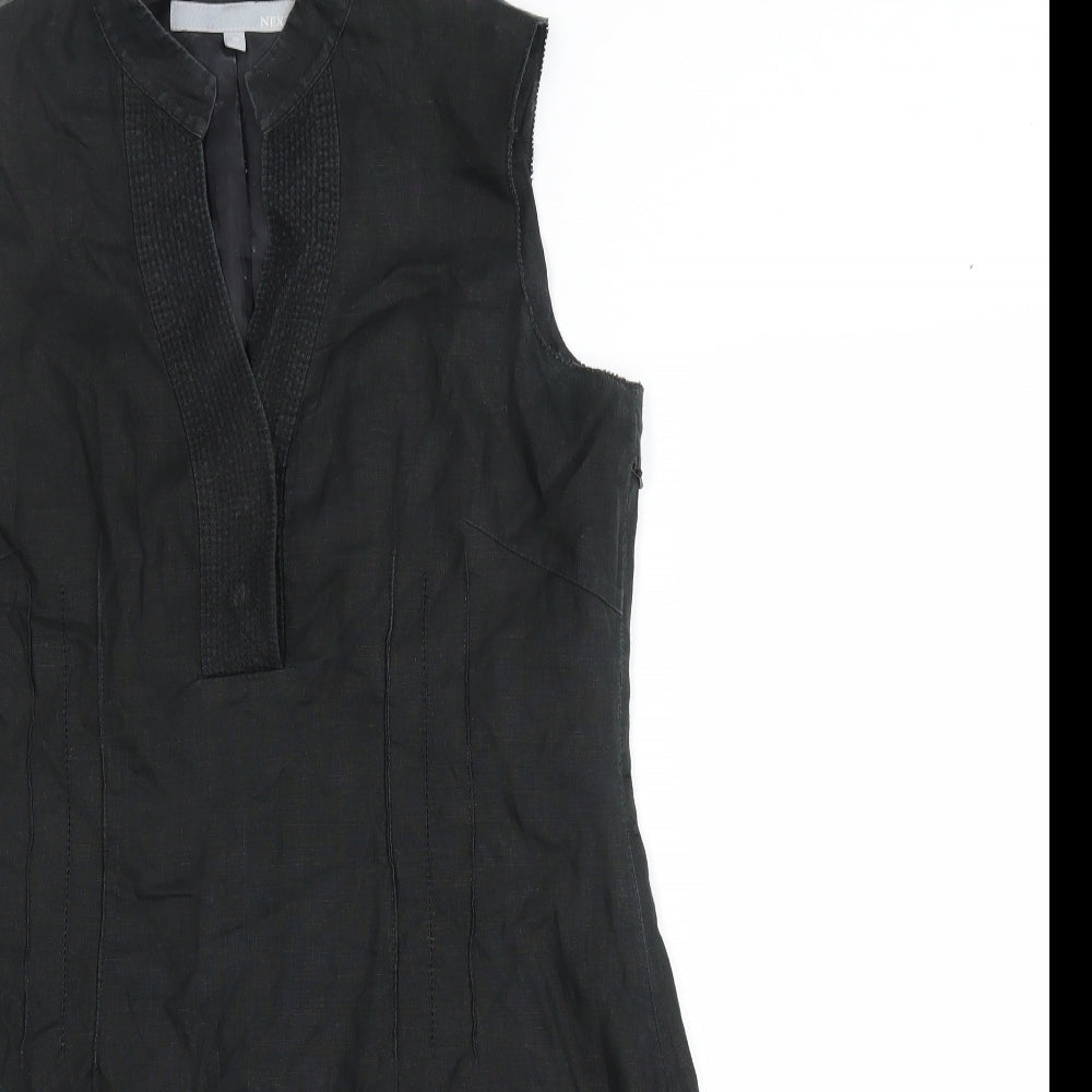 NEXT Womens Black Linen A-Line Size 10 V-Neck Zip