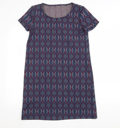 Preworn Womens Blue Geometric Polyester A-Line Size XS Scoop Neck Pullover