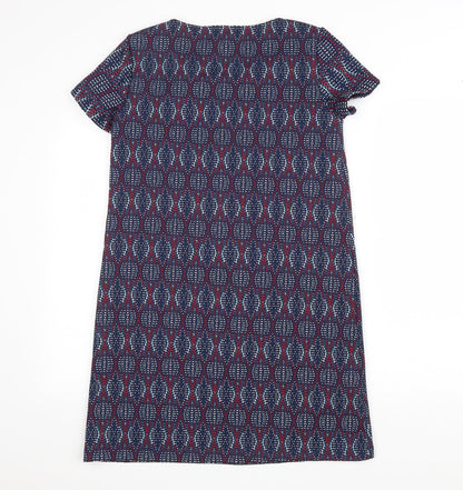 Preworn Womens Blue Geometric Polyester A-Line Size XS Scoop Neck Pullover