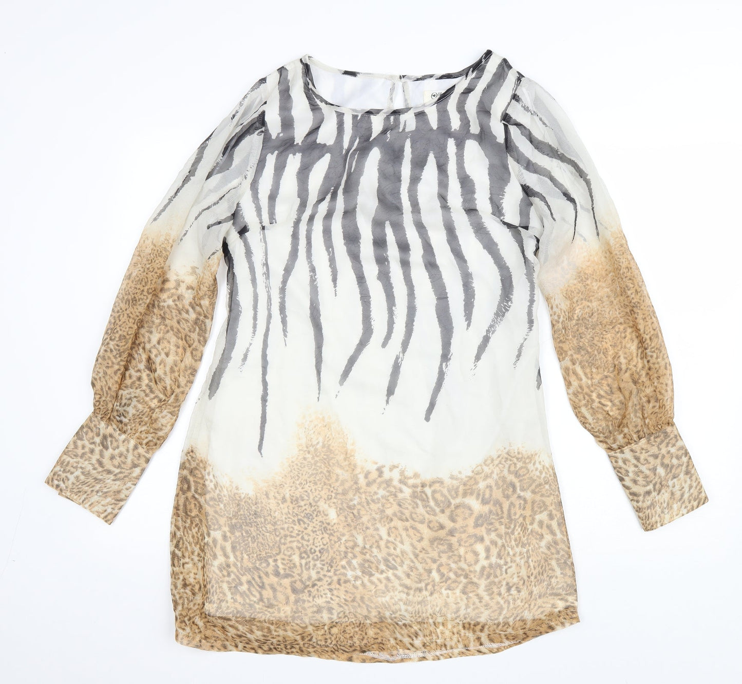 Off The Record Womens Multicoloured Animal Print Polyacrylate Fibre A-Line Size 12 Scoop Neck Button - Leopard print