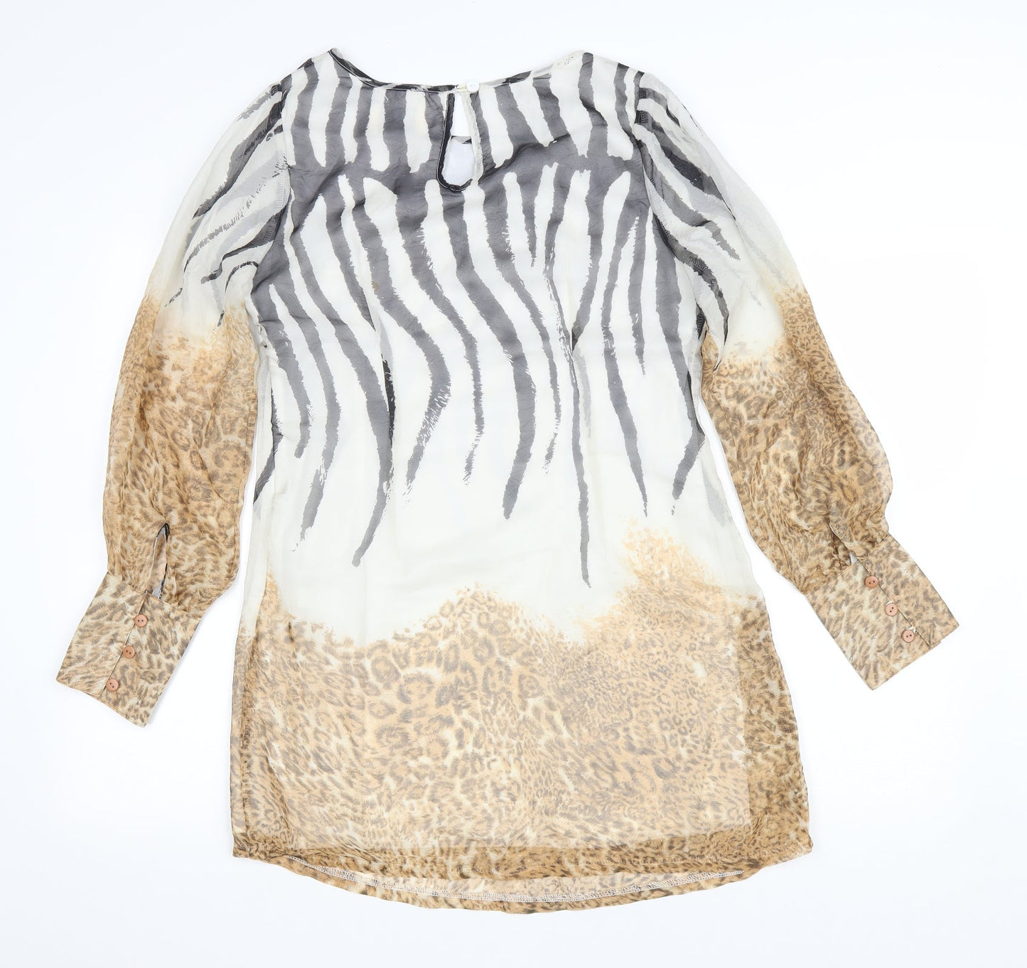 Off The Record Womens Multicoloured Animal Print Polyacrylate Fibre A-Line Size 12 Scoop Neck Button - Leopard print