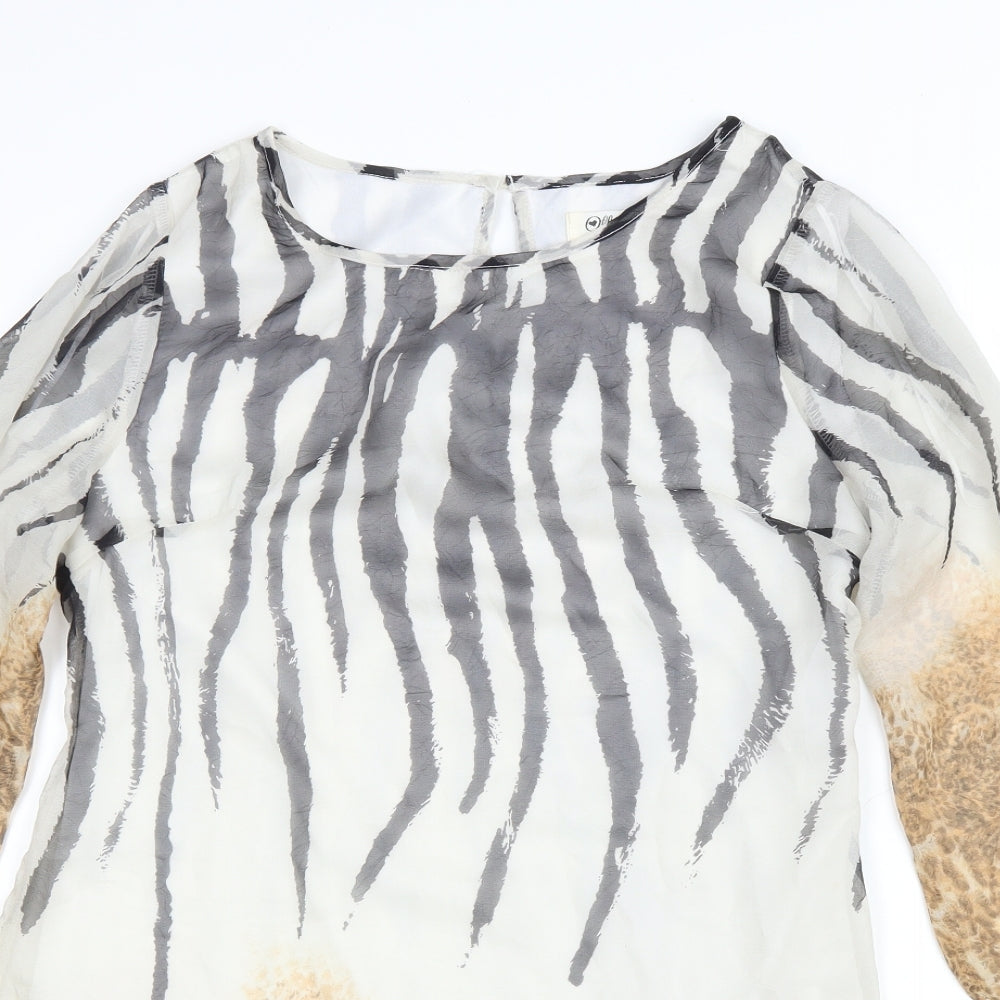 Off The Record Womens Multicoloured Animal Print Polyacrylate Fibre A-Line Size 12 Scoop Neck Button - Leopard print