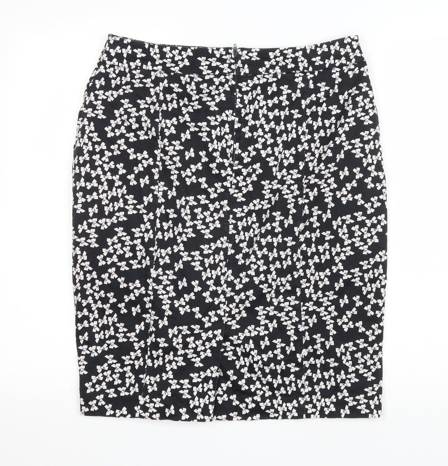 Atmosphere Womens Black Geometric Cotton Straight & Pencil Skirt Size 14 Zip - Bow Pattern