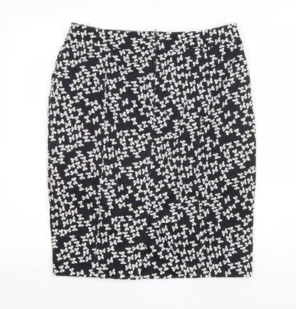 Atmosphere Womens Black Geometric Cotton Straight & Pencil Skirt Size 14 Zip - Bow Pattern