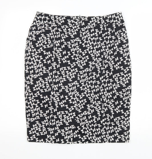 Atmosphere Womens Black Geometric Cotton Straight & Pencil Skirt Size 14 Zip - Bow Pattern