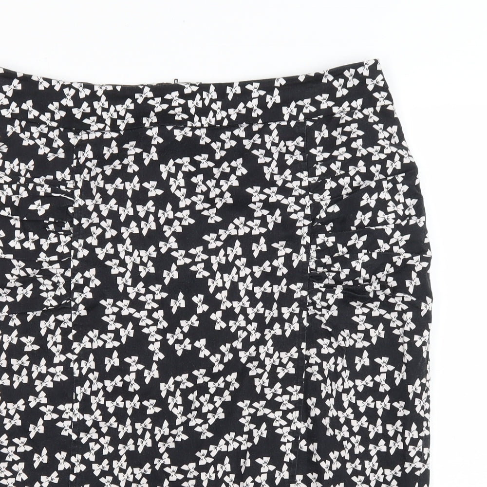 Atmosphere Womens Black Geometric Cotton Straight & Pencil Skirt Size 14 Zip - Bow Pattern