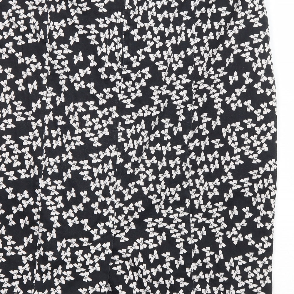 Atmosphere Womens Black Geometric Cotton Straight & Pencil Skirt Size 14 Zip - Bow Pattern