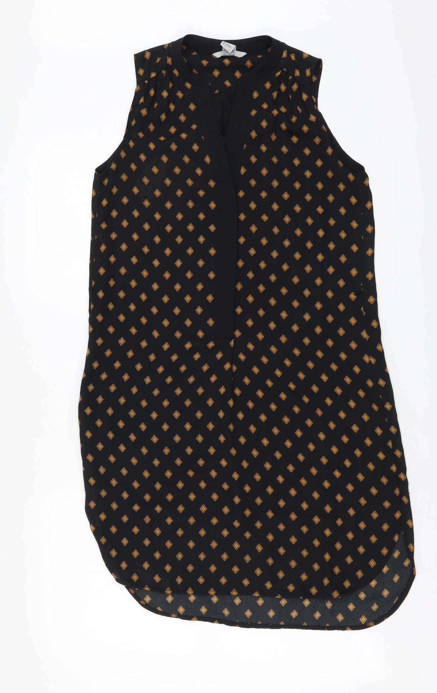 H&M Womens Black Geometric Polyester A-Line Size S V-Neck Button