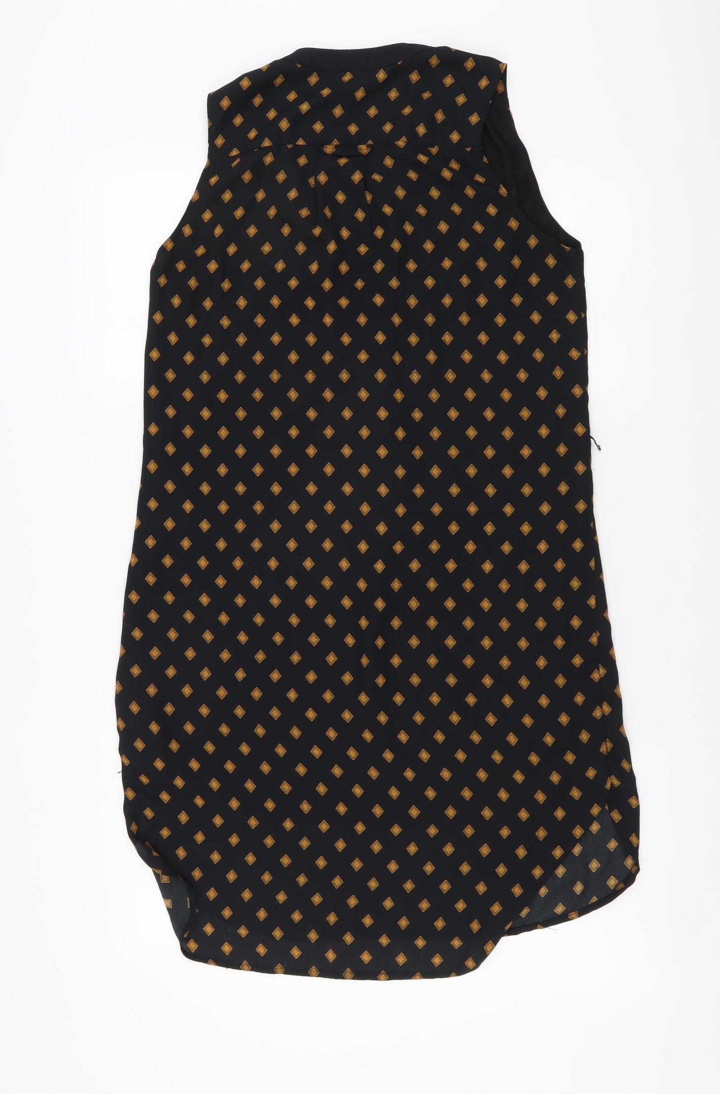 H&M Womens Black Geometric Polyester A-Line Size S V-Neck Button