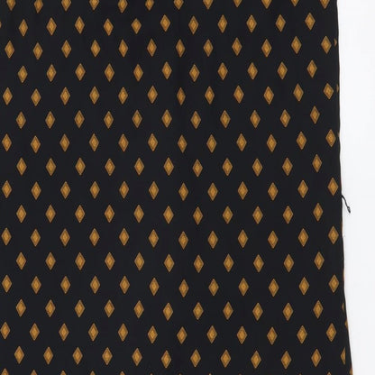 H&M Womens Black Geometric Polyester A-Line Size S V-Neck Button