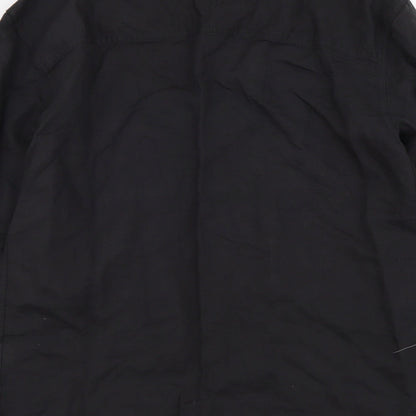 Pull&Bear Mens Black Linen Button-Up Size S Collared Button