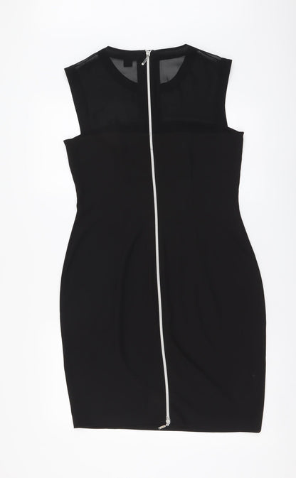 H&M Womens Black Polyester A-Line Size 10 Round Neck Zip