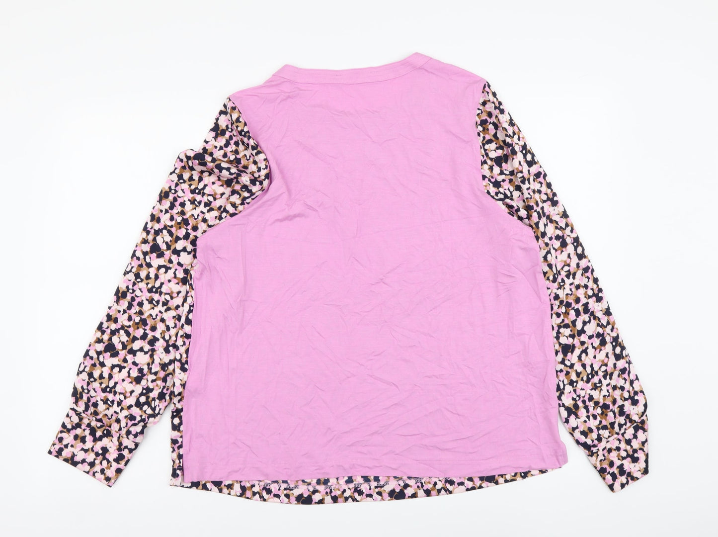 Marks and Spencer Womens Pink Geometric Polyester Basic Blouse Size 14 Round Neck