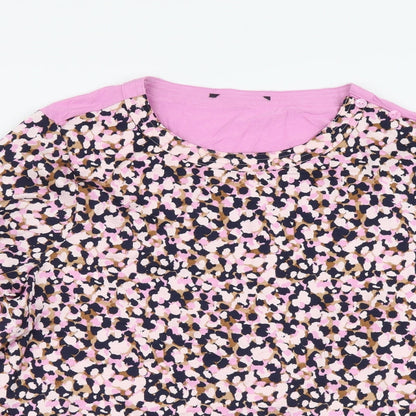Marks and Spencer Womens Pink Geometric Polyester Basic Blouse Size 14 Round Neck