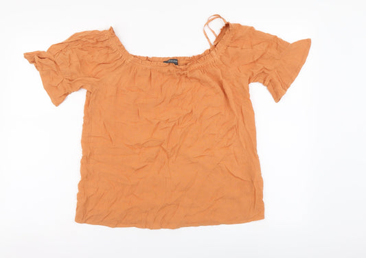 Primark Womens Orange Viscose Basic Blouse Size 10 Square Neck