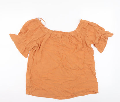 Primark Womens Orange Viscose Basic Blouse Size 10 Square Neck