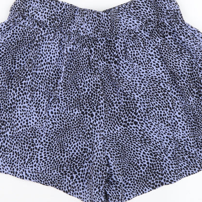 Marks and Spencer Womens Blue Animal Print Polyester Sweat Shorts Size 6 L3 in Regular Zip