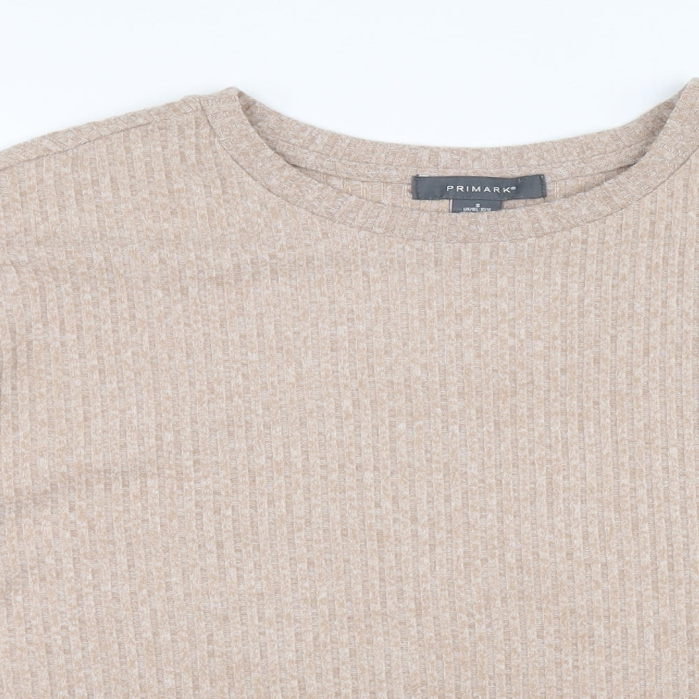 Primark Womens Beige Round Neck Polyester Pullover Jumper Size S - Ribbed fabric