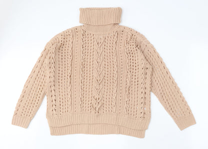 Dorohty Perkins Womens Beige High Neck Acrylic Pullover Jumper Size M