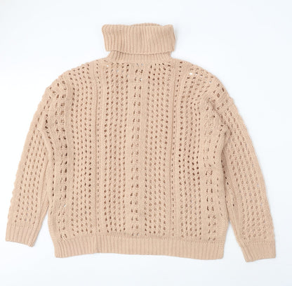 Dorohty Perkins Womens Beige High Neck Acrylic Pullover Jumper Size M