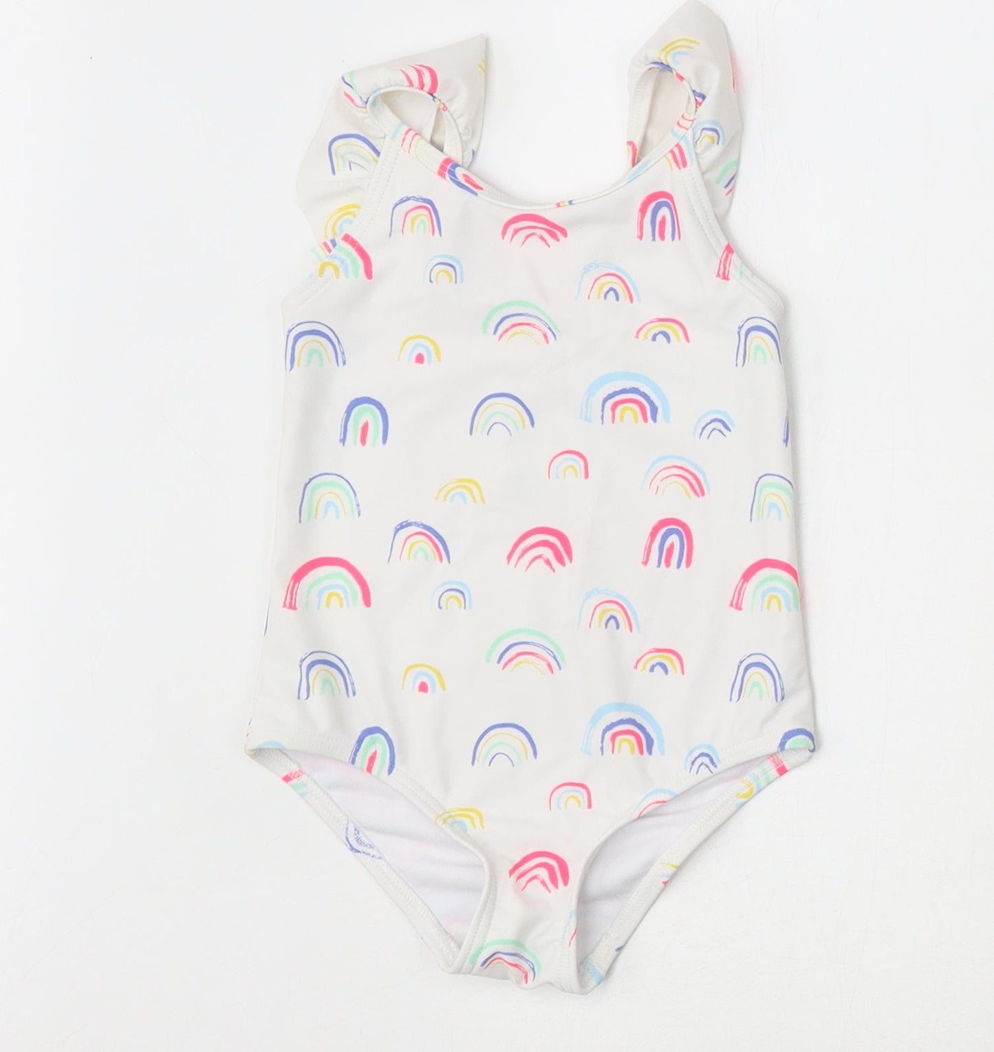 Marks and Spencer Girls White 100% Polyamide Romper One-Piece Size 2-3 Years Pullover - Swimsuit,Rainbow Pattern