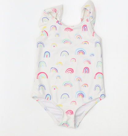 Marks and Spencer Girls White 100% Polyamide Romper One-Piece Size 2-3 Years Pullover - Swimsuit,Rainbow Pattern