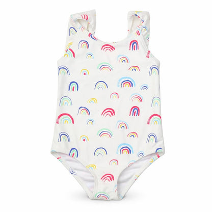 Marks and Spencer Girls White 100% Polyamide Romper One-Piece Size 2-3 Years Pullover - Swimsuit,Rainbow Pattern