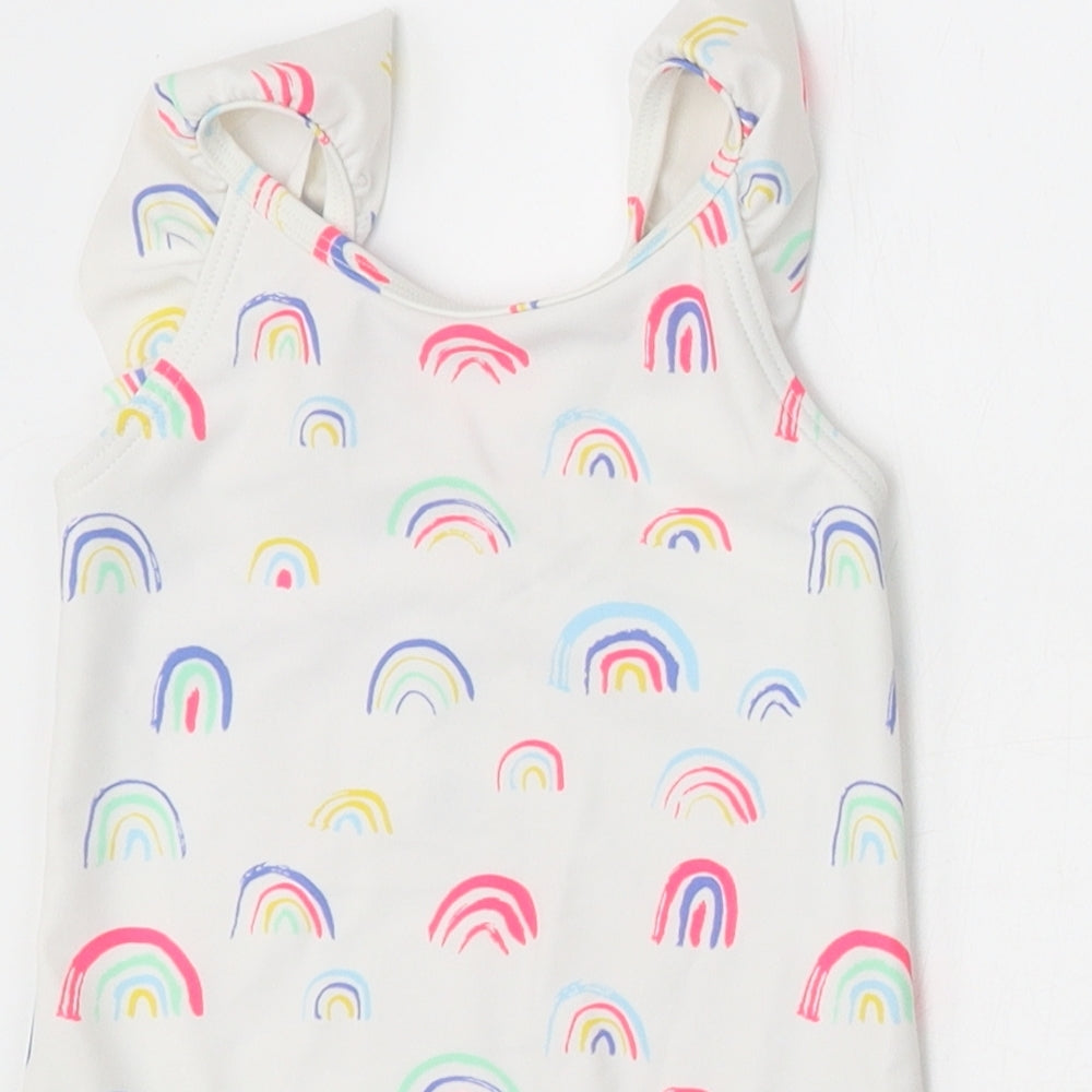 Marks and Spencer Girls White 100% Polyamide Romper One-Piece Size 2-3 Years Pullover - Swimsuit,Rainbow Pattern