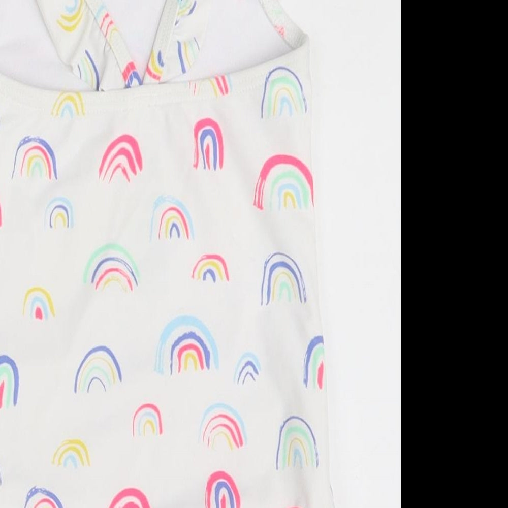 Marks and Spencer Girls White 100% Polyamide Romper One-Piece Size 2-3 Years Pullover - Swimsuit,Rainbow Pattern