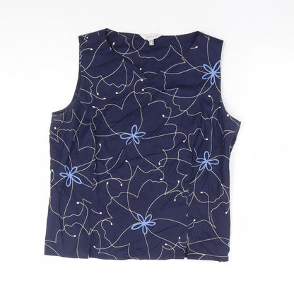 Lakeland Womens Blue Floral Viscose Basic Blouse Size 14 Round Neck