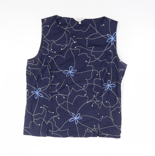 Lakeland Womens Blue Floral Viscose Basic Blouse Size 14 Round Neck