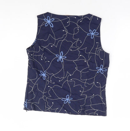 Lakeland Womens Blue Floral Viscose Basic Blouse Size 14 Round Neck