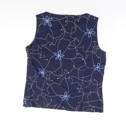 Lakeland Womens Blue Floral Viscose Basic Blouse Size 14 Round Neck