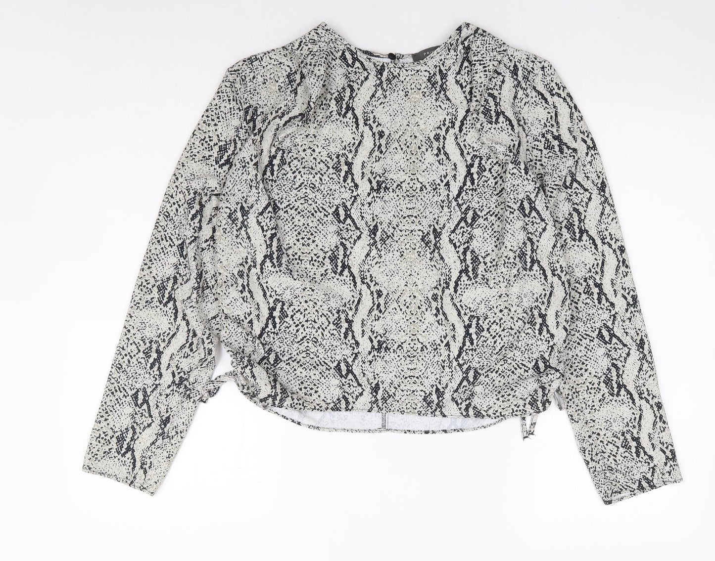 Primark Womens Grey Animal Print Polyester Basic Blouse Size 10 Round Neck - Side Tie Snake Skin Print