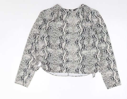 Primark Womens Grey Animal Print Polyester Basic Blouse Size 10 Round Neck - Side Tie Snake Skin Print