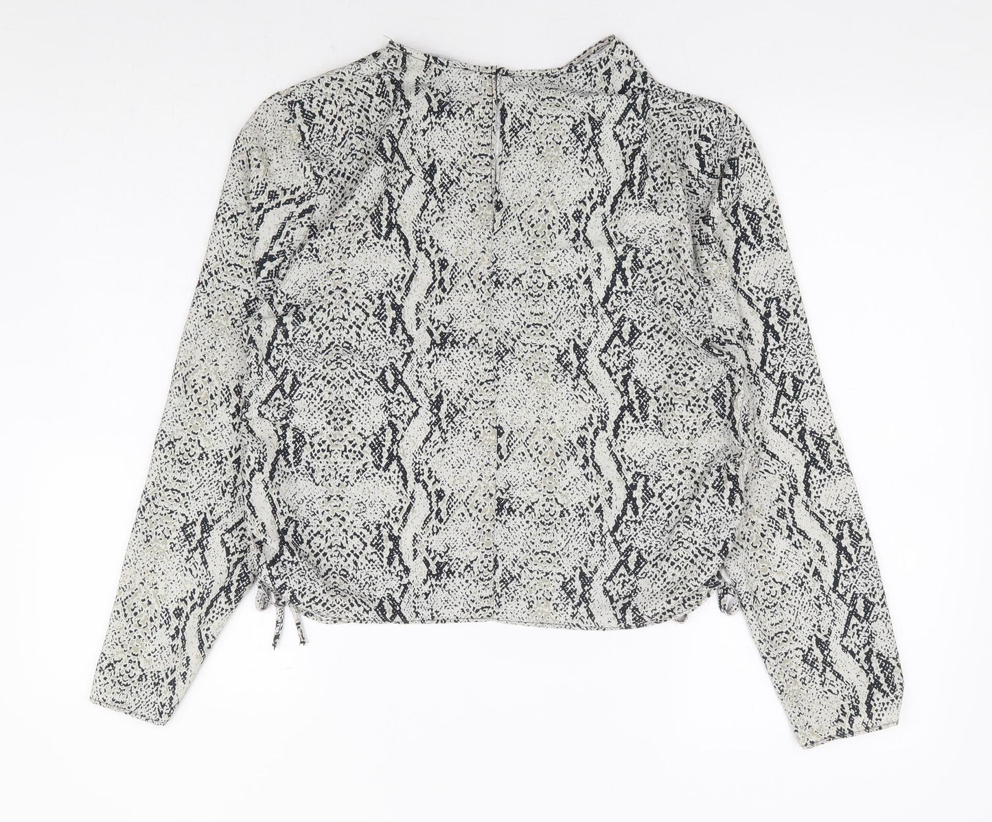 Primark Womens Grey Animal Print Polyester Basic Blouse Size 10 Round Neck - Side Tie Snake Skin Print