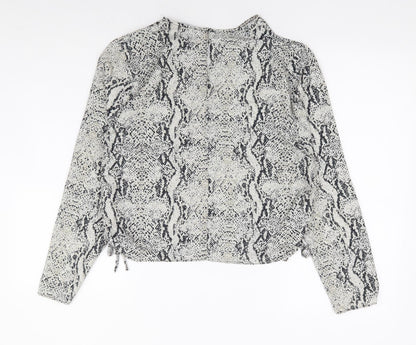 Primark Womens Grey Animal Print Polyester Basic Blouse Size 10 Round Neck - Side Tie Snake Skin Print