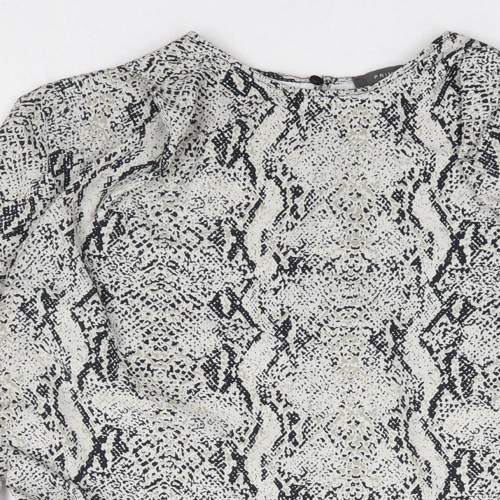 Primark Womens Grey Animal Print Polyester Basic Blouse Size 10 Round Neck - Side Tie Snake Skin Print