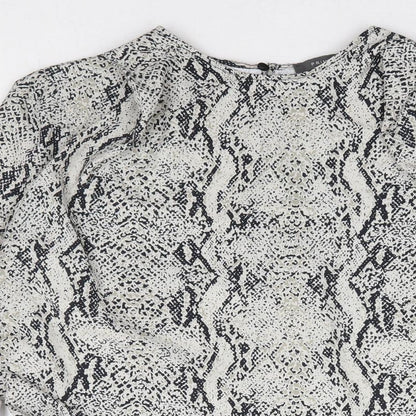 Primark Womens Grey Animal Print Polyester Basic Blouse Size 10 Round Neck - Side Tie Snake Skin Print