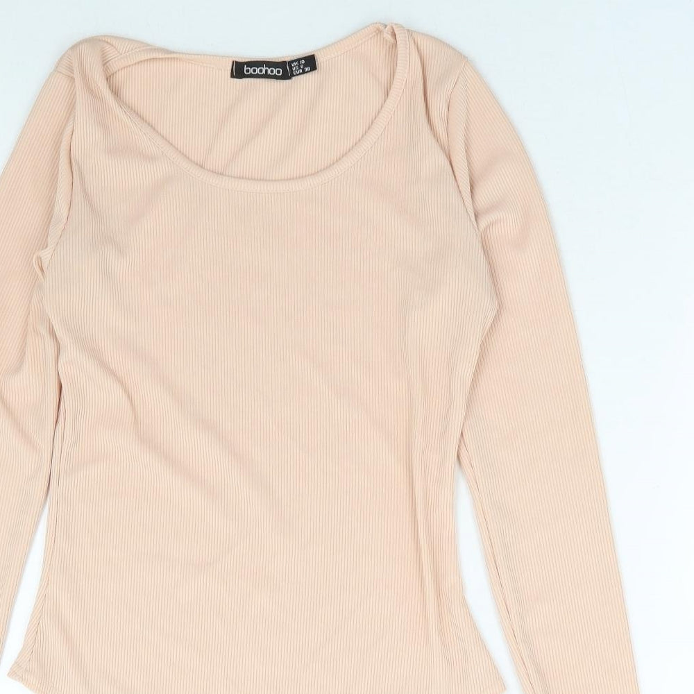 Boohoo Womens Pink Polyester Bodysuit One-Piece Size 10 Snap - Ribbed