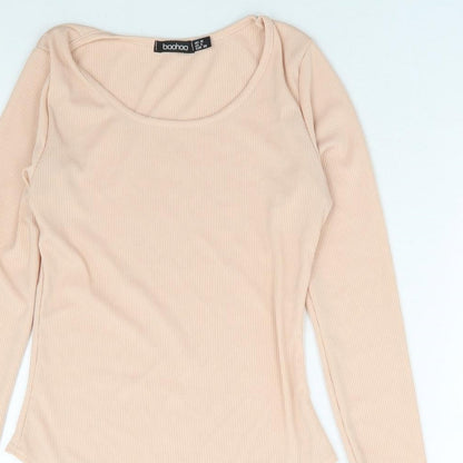 Boohoo Womens Pink Polyester Bodysuit One-Piece Size 10 Snap - Ribbed