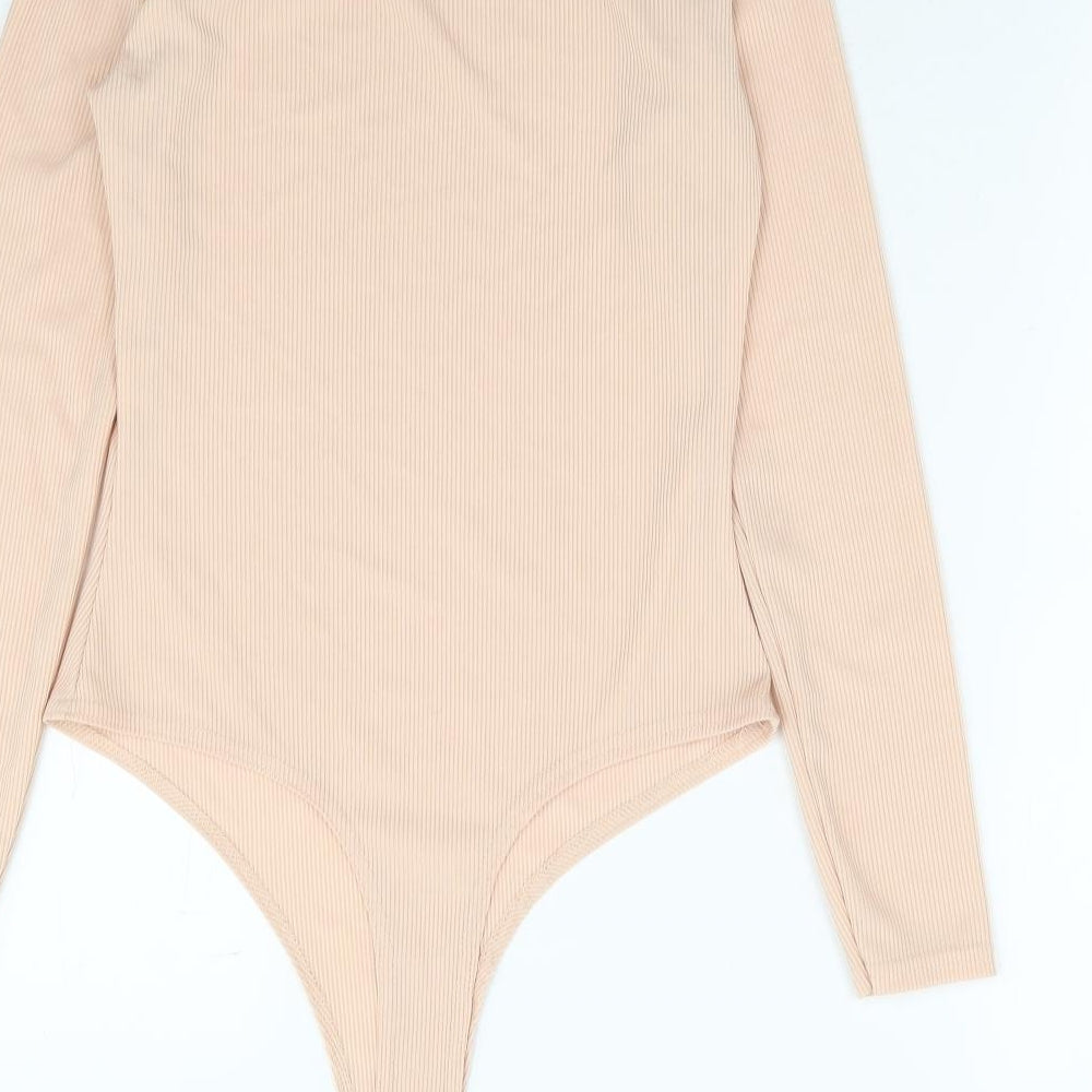 Boohoo Womens Pink Polyester Bodysuit One-Piece Size 10 Snap - Ribbed