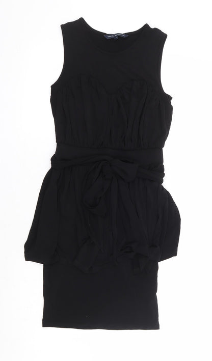 French Connection Womens Black Viscose Pencil Dress Size 6 Round Neck Pullover