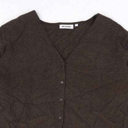 Womens UK Size S Weekday Brown Basic Button-Up