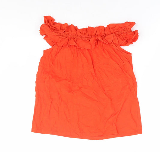 Papaya Womens Orange 100% Cotton Basic T-Shirt Size 12 Off the Shoulder