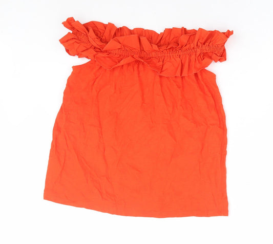 Papaya Womens Orange 100% Cotton Basic T-Shirt Size 12 Off the Shoulder