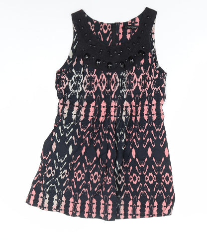 Dorothy Perkins Womens Black Geometric 100% Cotton Mini Size 14 Round Neck Zip