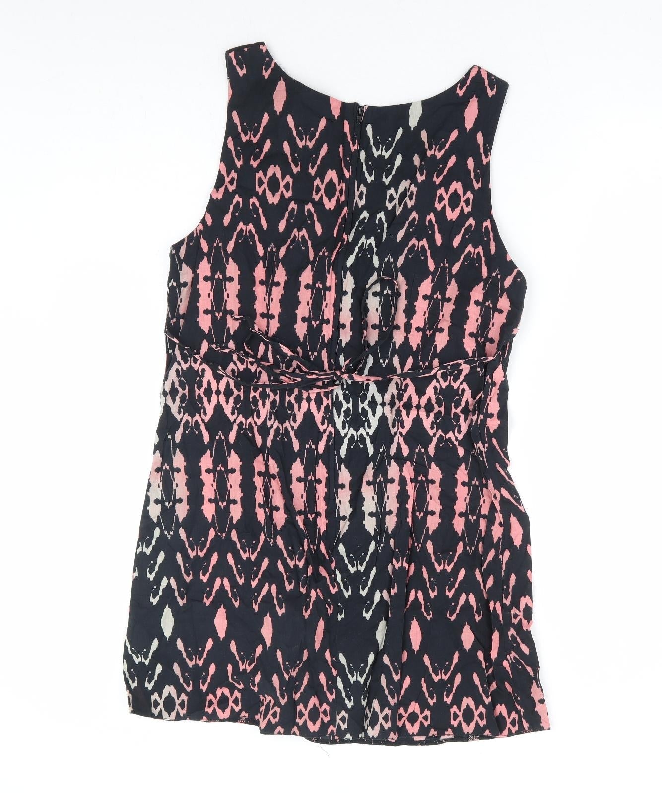 Dorothy Perkins Womens Black Geometric 100% Cotton Mini Size 14 Round Neck Zip