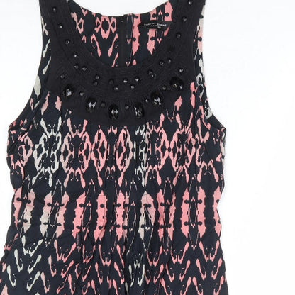 Dorothy Perkins Womens Black Geometric 100% Cotton Mini Size 14 Round Neck Zip
